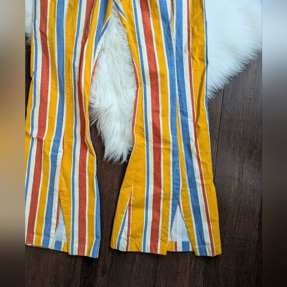 Free People Real Deal Front Spilt Flare Striped Pants L Large Bell Bottoms - Picture 3 of 7